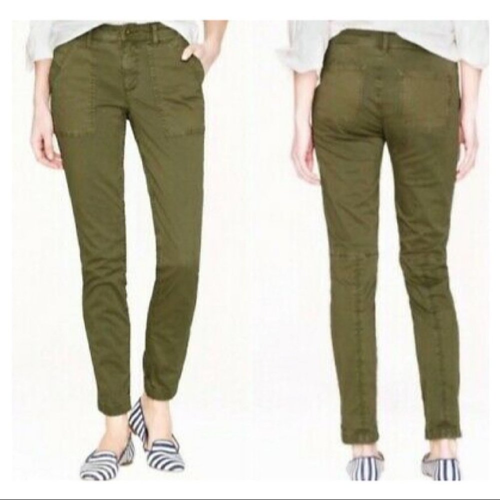 J. Crew- Olive Green Stretch Tapered Leg Cargo Trouser Pant // Black Label